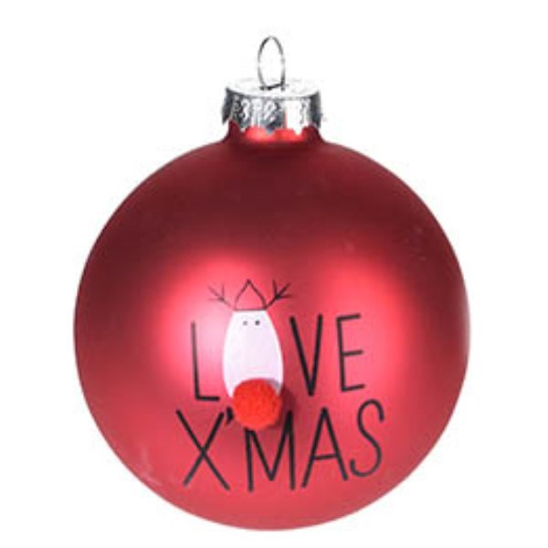 Χριστουγεννιάτικη Γυάλινη Μπάλα Κόκκινη με "LOVE XMAS" (8cm)